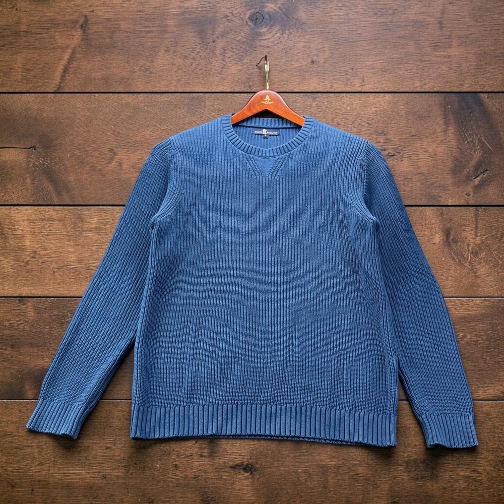 Eredi Pisano Roma Mens Ribbed Knit Cotton Crewneck Sweater Blue Size L Italy